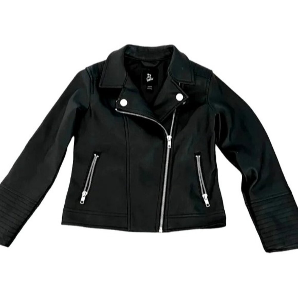 Girls Black Faux Leather Moto Jacket With Quilted Shoulder Details & Zip Pockets - Picture 2 of 9